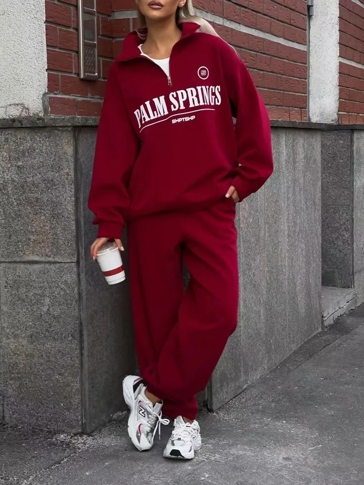 

Новый осенне-зимний повседневный женский спортивный костюм, свободная женская толстовка на молнии с буквенным принтом и длинными рукавами, пуловер, топ, комплект из двух предметов Y2k