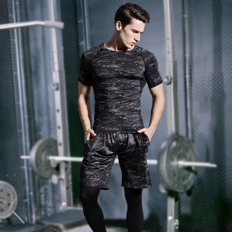 5 Pcs Mens Compression Set Running Tights Workout Fitness Training Tracksuit Short sleeve Shirts Sport Suit rashgard kit S-4XL