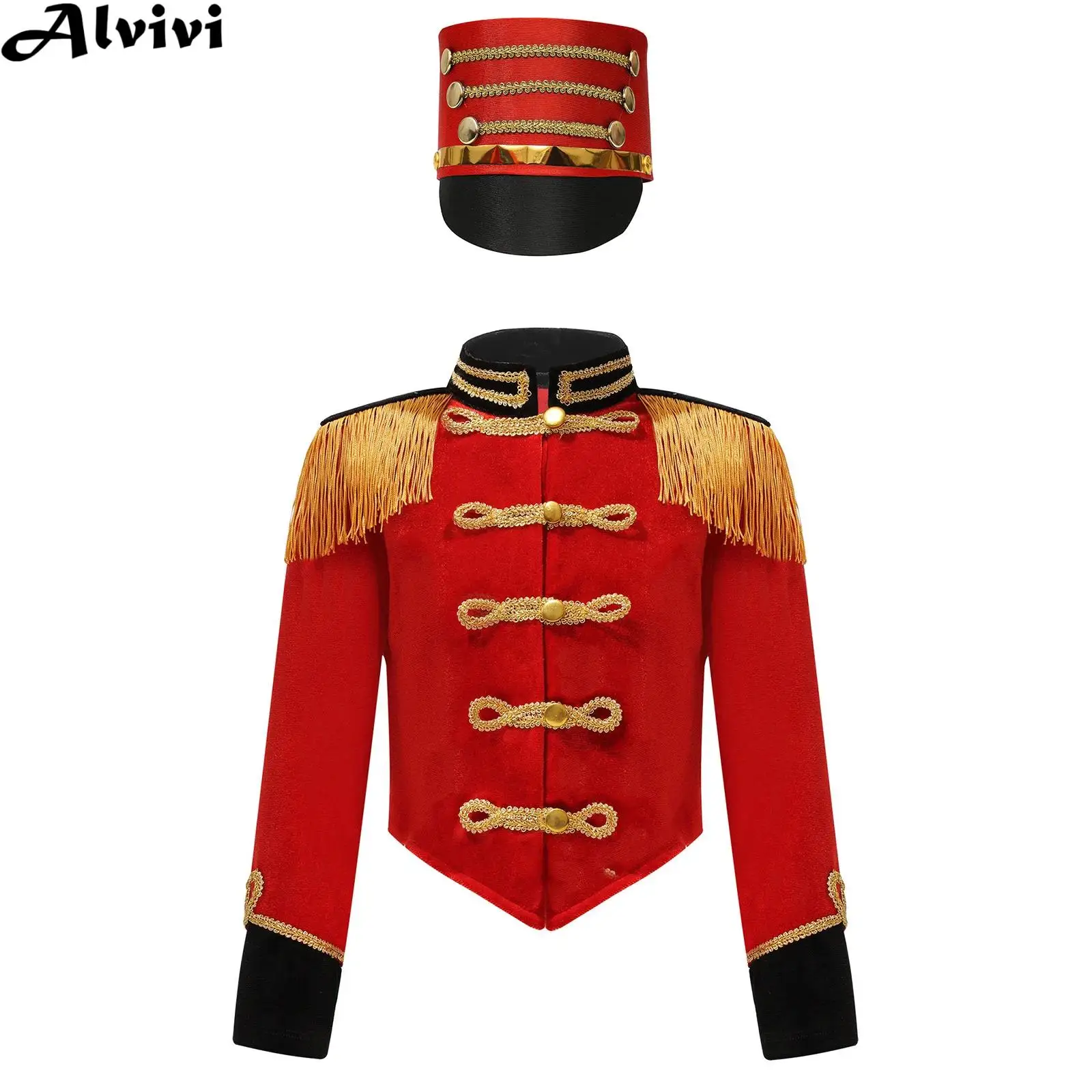 

Детская куртка с длинными рукавами для девочек и шляпой, походная группа на Хэллоуин, барабанщик, почетная гвардия, подъемный флаг, цирковой манеж, карнавальный костюм