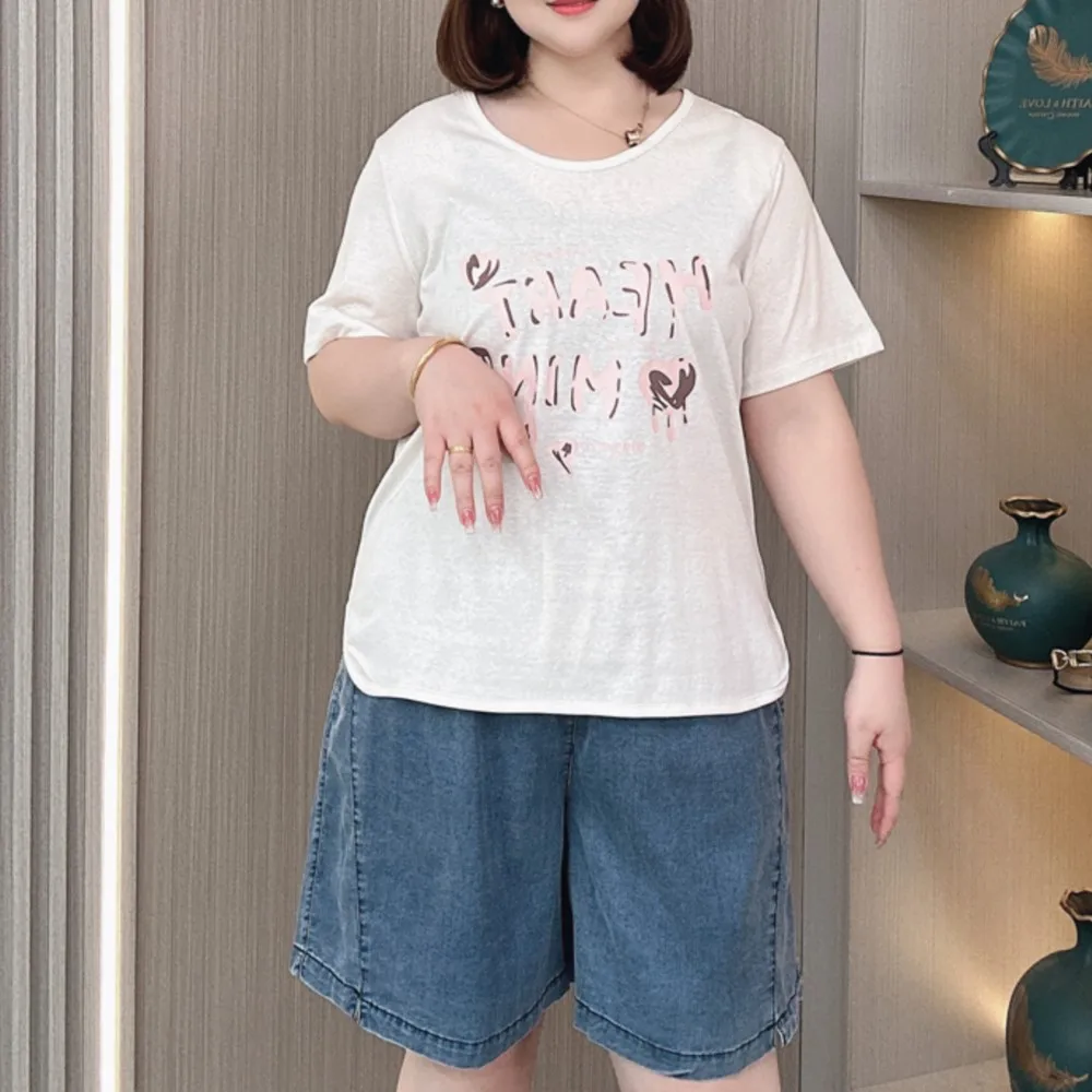 Summer Short Sleeve T-shirt Women's Summer New Plus Size Loose Thin Round Neck Print Casual Tees