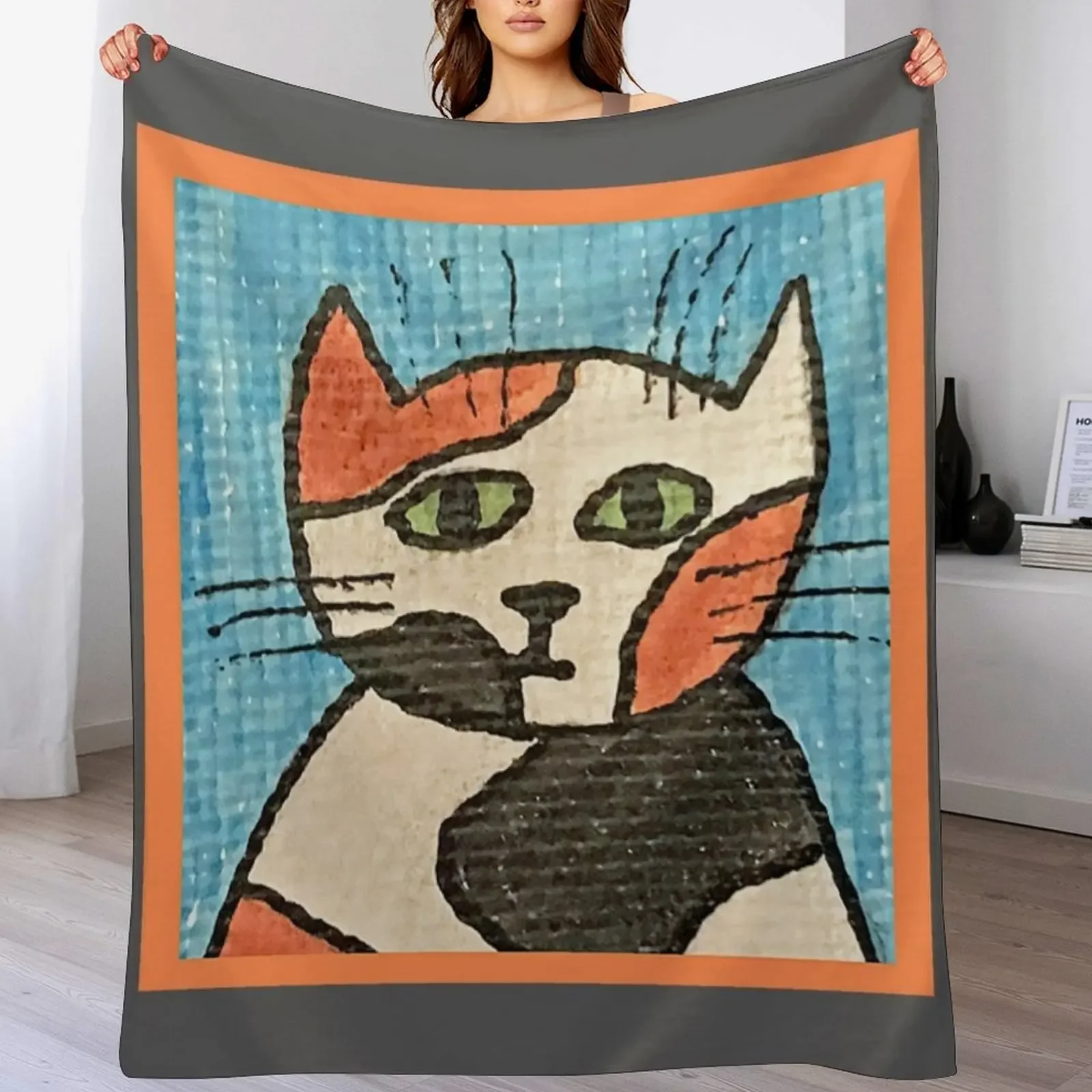 Whimsical Cat Portrait #13 Throw Blanket Cozy Microfiber Throw Blanket for Home Bedroom