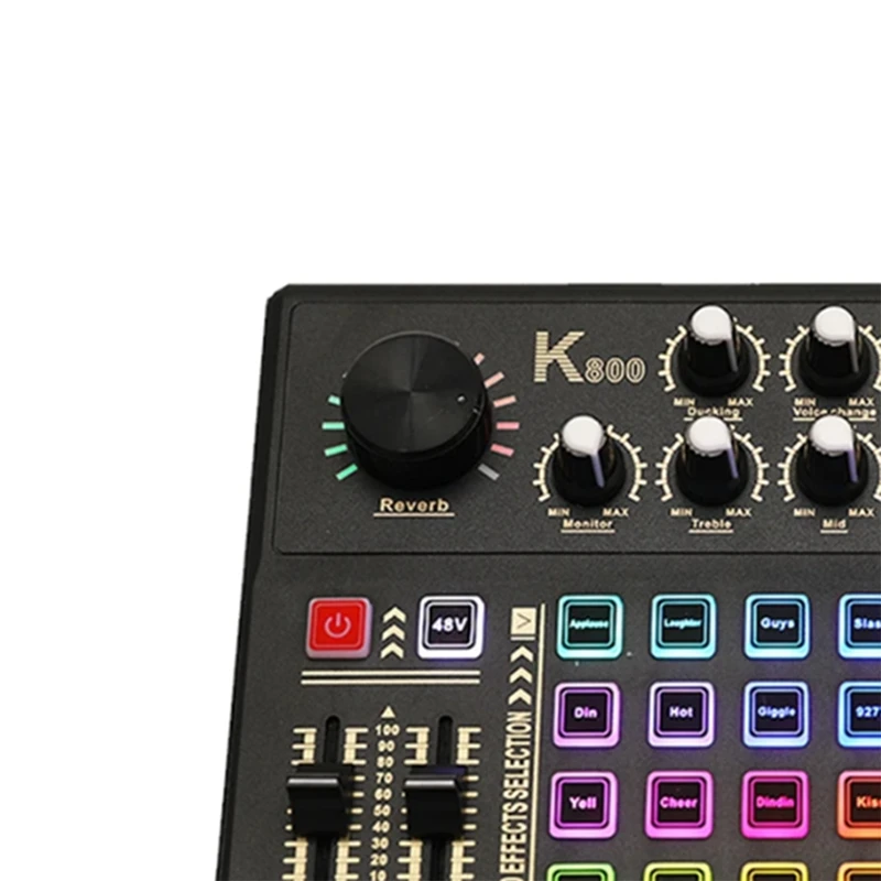 Live Sound Card And Audio Interface Sound Board With Multiple DJ Mixer Effects,Voice Changer And LED Light