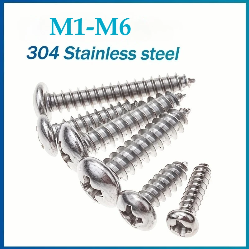 

Cross Recessed Pan Head Tapping Screw M1 M1.2 M1.4 M1.7 M2 M2.2 M2.6 M3 M3.5 M4 M5 M6 304 Stainless Steel Round Head Wood Screws