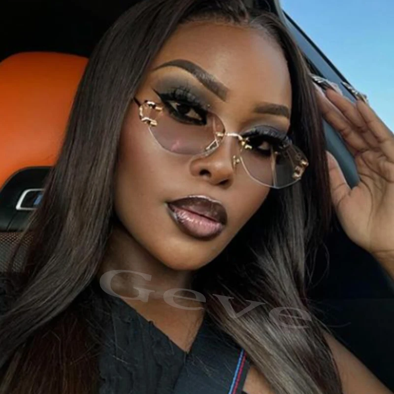 Retro Polygonal Sunglasses for Women Fashion Rimless Irregular Square Ladies Sun glasses Shades Retro Alloy Eyewear