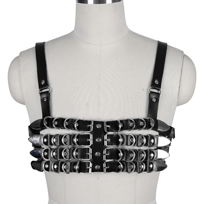 Punk PU Body Chains for Rock and Roll Cosplay Party Punk Vest Adjustable Belts