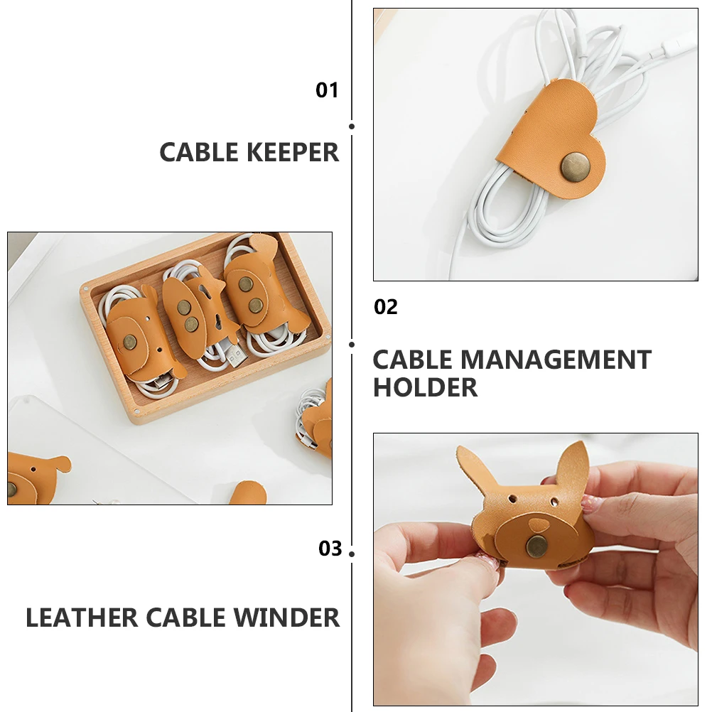 

3 Pcs Winder Data Cable Organizer Wire Holders for Cords Management Imitation Cowhide