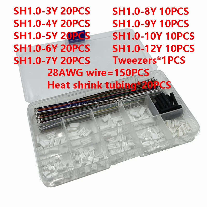 SH1.0 mm  Connector Socket Kit with Wire Connector SH 1mm 3 4 5 6 7 8 9 10 12 Pin 15CM 28AWG Electronic Wires Cable