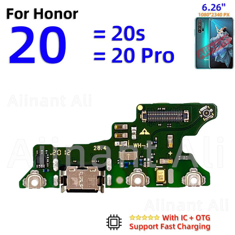 AiinAnt Dock USB Charger Mic Board Connector Charging Port Flex Cable For Huawei Honor View 20 Lite Pro 20i 20s Spare Parts