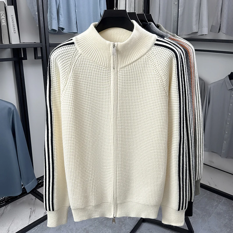 Modischer Herbst-Winter-Strick-Cardigan, Designer-Marke, Klassisches Gestreiftes Design, Herren-Reißverschluss-Stepphals, Neuer Koreanischer Lässiger Pullover-Mantel – Detail 17