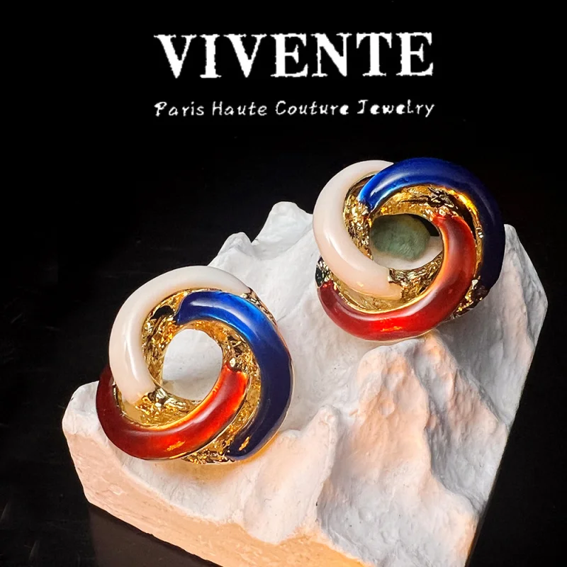 Boucles d'oreilles peinture à l'huile peintes de style magazine de mode parisienne originale vintageEnamel18KHigh-Grade lot de boucles d'oreilles Middle-Prairie