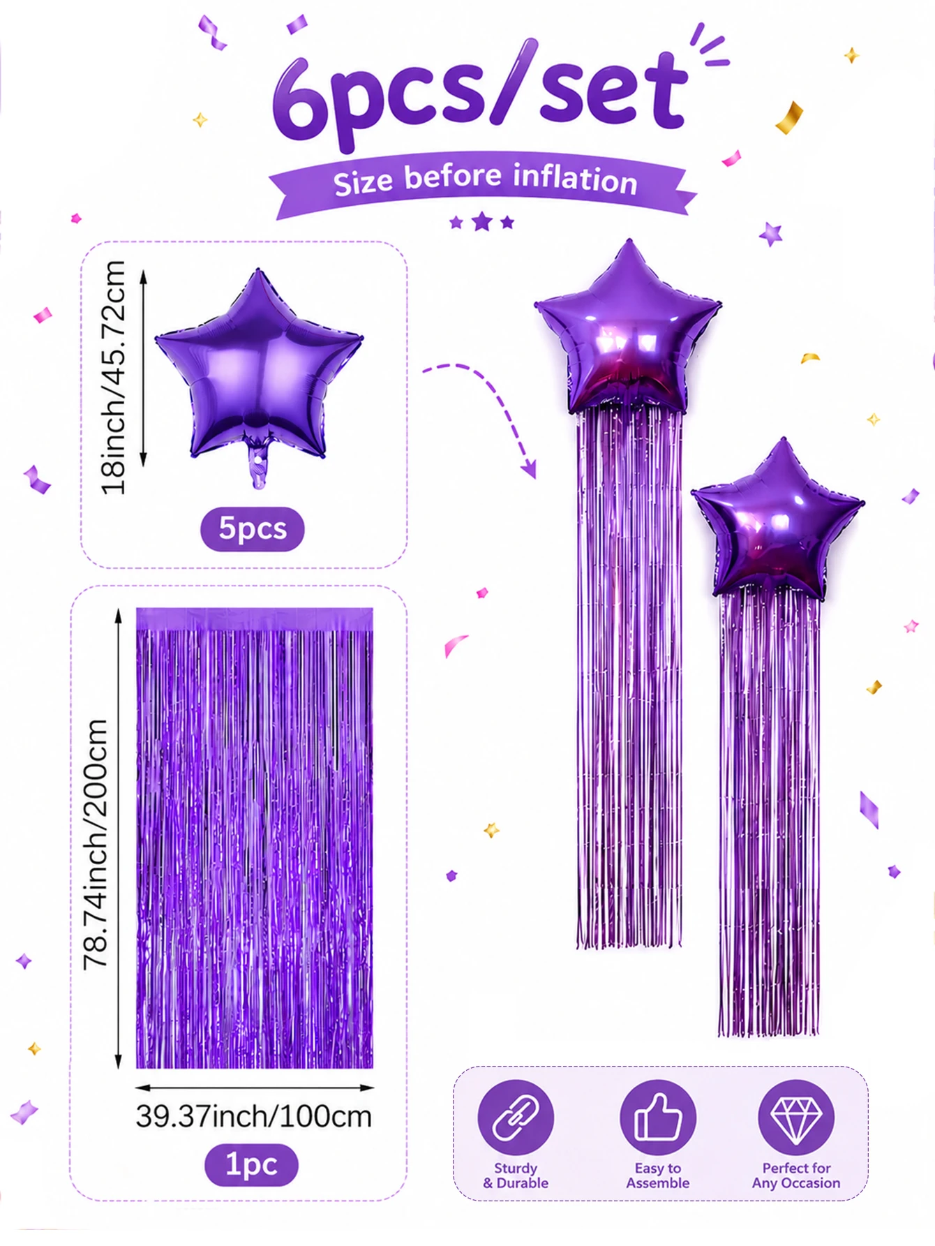 6 Stück Stern- und Quasten-Partyballons, für Geburtstagsfeiern, Disco-Tanzveranstaltungen, Hochzeiten, Verlobungen und K-Pop-Musikthemenpartys – Detail 4