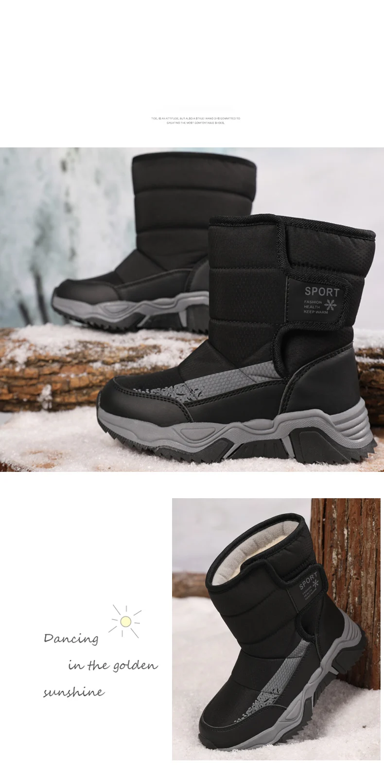Kinder-Schneestiefel Winter High-Top Kinderschuhe mit Klettverschluss Baumwollschuhe für Schüler Outdoor Bequeme Rutschfeste Stiefel mit Dicker Sohle – Detail 9