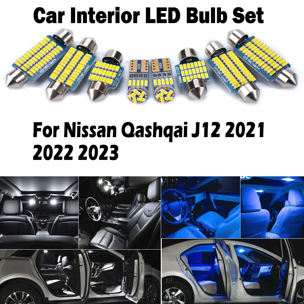 

12Pcs Canbus Car Accessories LED Interior Map Dome Luggage Light Kit For Nissan Qashqai J12 2021 2022 2023 Vanity Mirror Bulbs