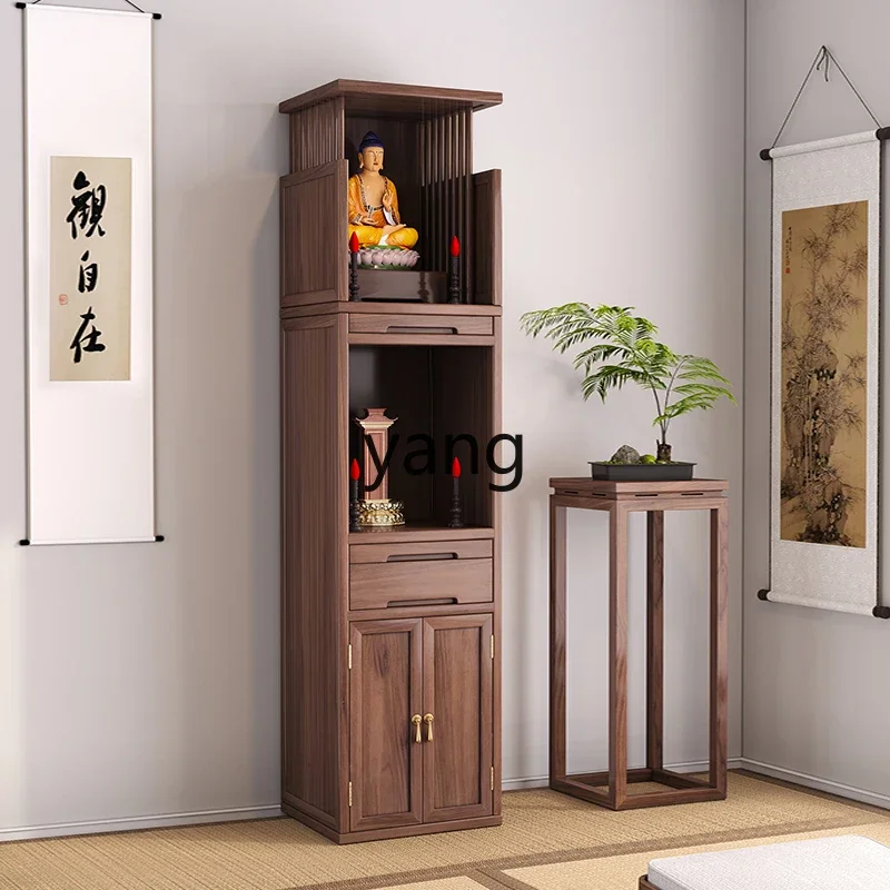 Nowa, dwuwarstwowa szafka świątynna w stylu chińskim z litego drewna z drzwiami, buddyjska niszka świątynna, nowoczesna, prosta szafka domowa.