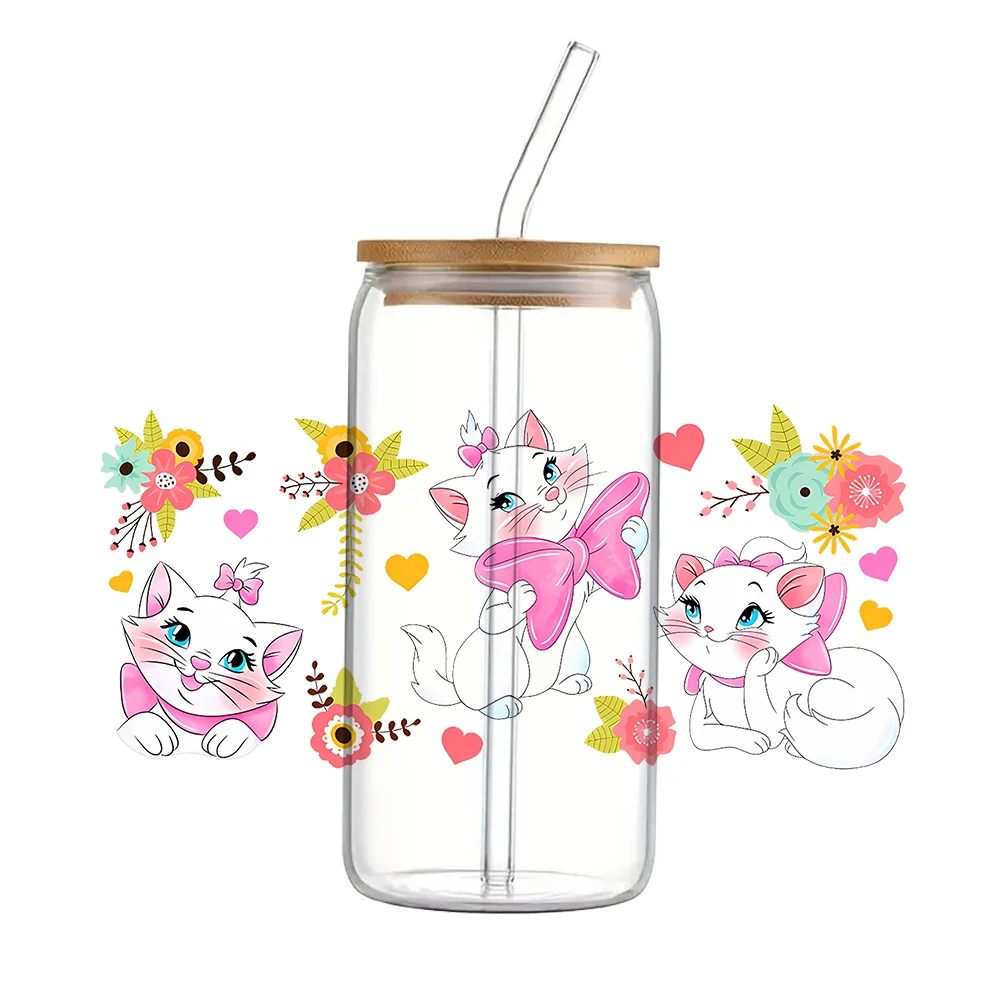 

11x24cm Marrie Disney The Aristocats For Libbey 16oz Can Glass 3D Waterproof UV DTF Coffee Can Wrap Libbey Glass Wrap