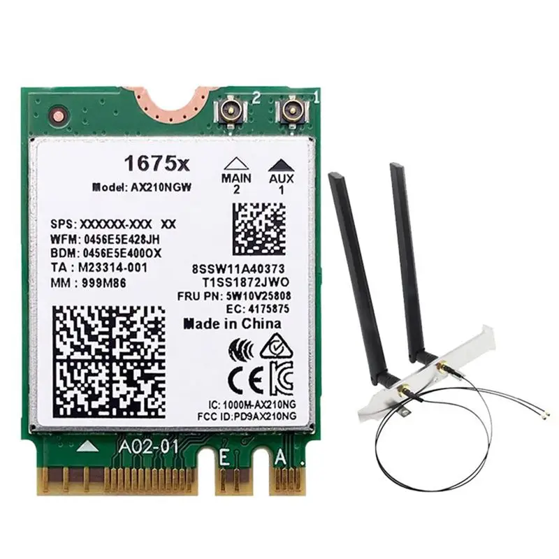 

QWE-Wifi Card For 1675X Wifi Card+8DB Antenna Kit AX210NGW AX1675X Wi-Fi 6E 2.4G 5G 6G 5374Mbps BT 5.2 M.2 NGFF Wifi Adapt