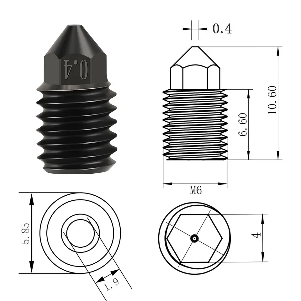 For Bambulab X1 x1c p1p P1S Nozzle Hardened Steel 0.2 0.4 0.6 0.8 1.0mm Nozzles For Bambu Lab Upgraded Hotend 3D Printer