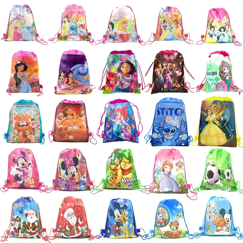 Disney Cartoon Cute Printed Drawstring Bag Storage Pocket Anime Backpacks Snow White Pattern Backpack Boys Girl Party Gifts Bags