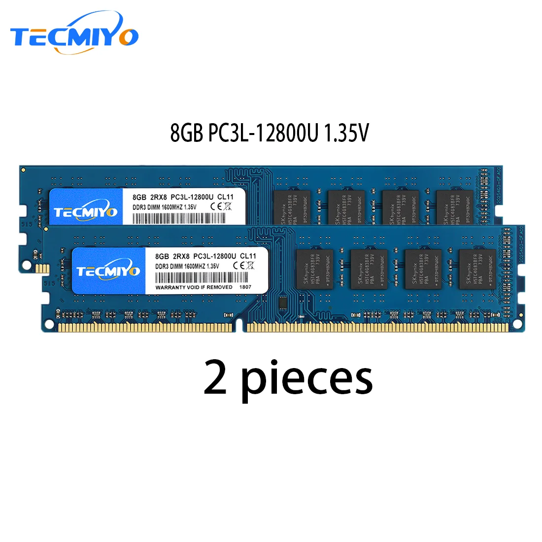 TECMIYO Desktop RAM 2X 8GB DDR3L 1600MHz DIMM PC3L-12800U 1.35V 2RX8 240pin Low Voltage DDR3 Intel AMD Memory for Computer -Blue