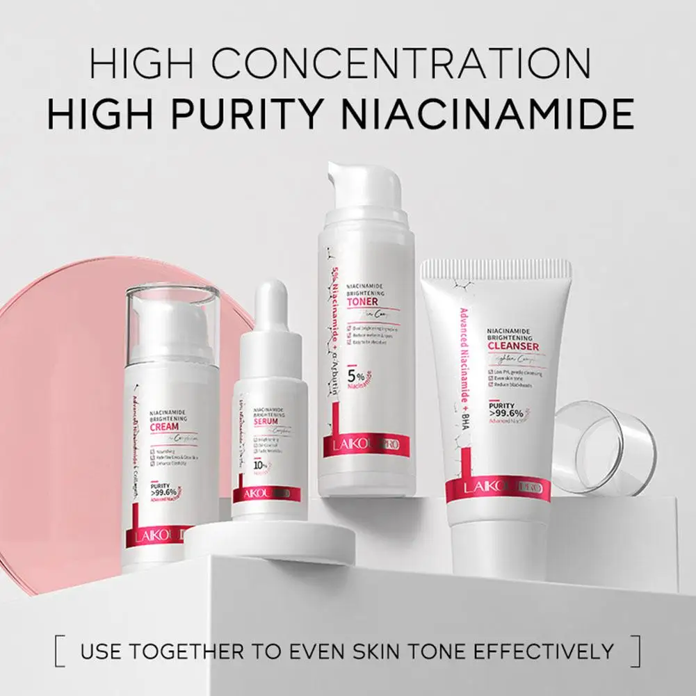 Niacinamide Essence Set per la cura della pelle Toner crema per il viso detergente per il viso controllo dell\'olio Kit idratante profondo pulito Set