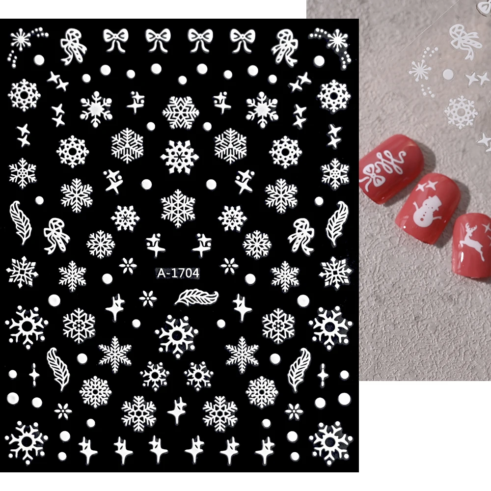 2024 Nieuwe Jaar Witte Sneeuwvlokken Nail Art Stickers 3d Kerst Charmante Sneeuwvlokken Nagel Emblemen Zelfklevende Sneeuwvlokken Sticker