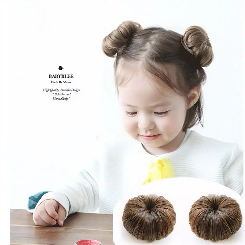 2pcs Baby Hair Clip Bun Hairstyle for Kids Girls' Bun Hairstyle with Fake Hair Baby Hair Clip Hair Wrap A Flower Hair Accessory