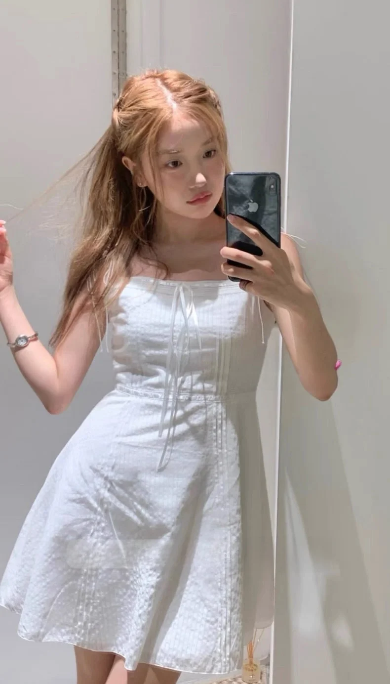 the Barnnet Summer New Lace Trim Svel Belted Dr ort Skirt Vaion Sle High Waist A-Line Silhouette Invisible Zi...