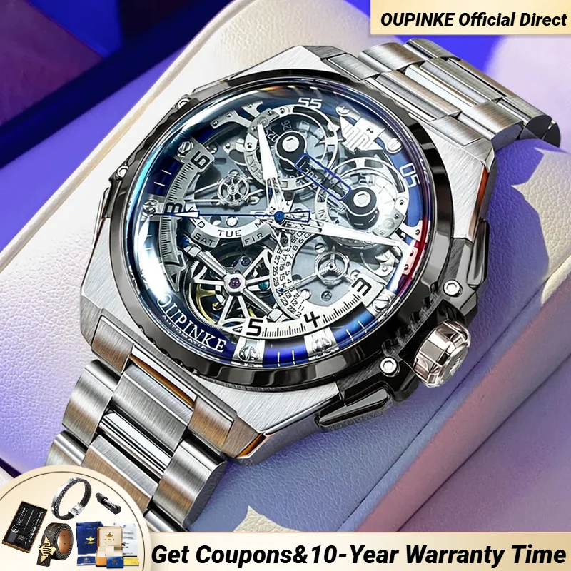 

OUPINKE Men's Watches Skeleton Chronograph Italian Designer Collaboration Top Men's Wristwatches Automatic Mechanical 2024 NEW