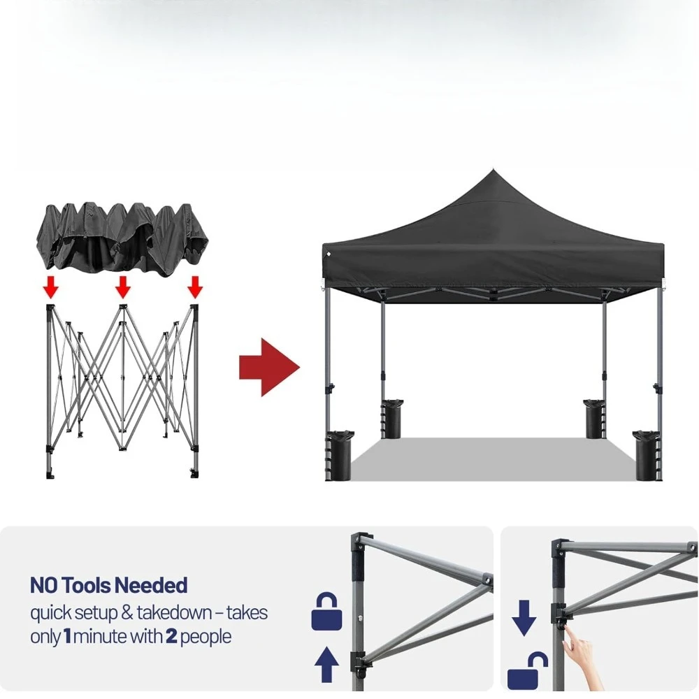 Tente à baldaquin pop-up commerciale 10x10 avec 4 poids auvent et 8 trous de drainage – Tente extérieure toutes saisons