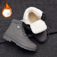 Winter Men's Casual Boots Trend Leather Ankle Boot for Men High-top Cotton Shoes Outdoor Warm Plush Snow Booties Lined Male Shoe