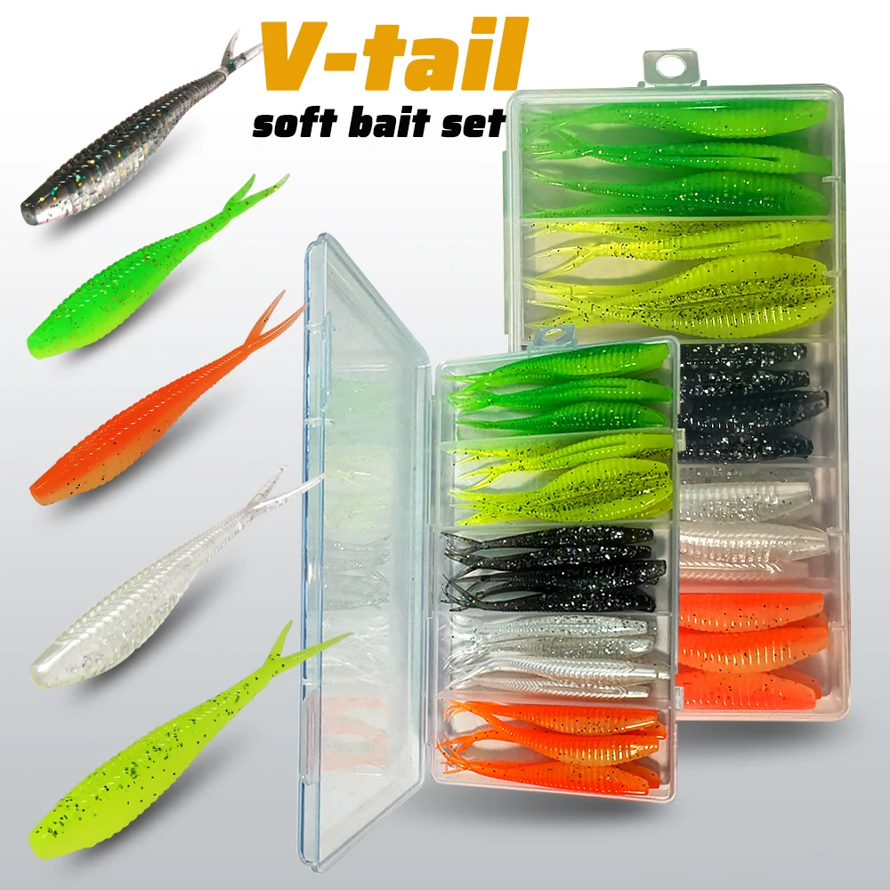 Señuelos swimbait de vinilo con cola en V – Kit completo de pesca