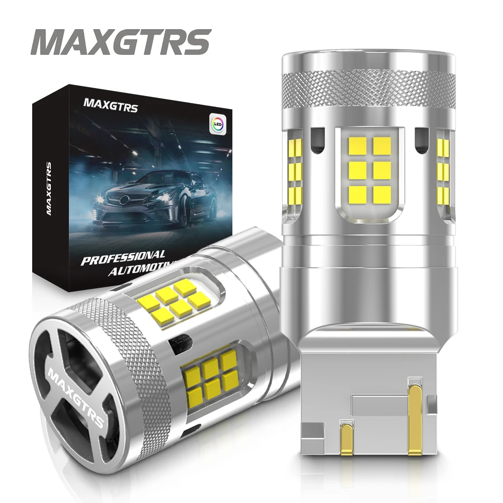 MAXGTRS 7443 W21/5W 1157 BAY15D P21/5W LED Bulb CanBus Error Free White Red LED Stop Bulb Brake Light DRL for Car 12V/24V