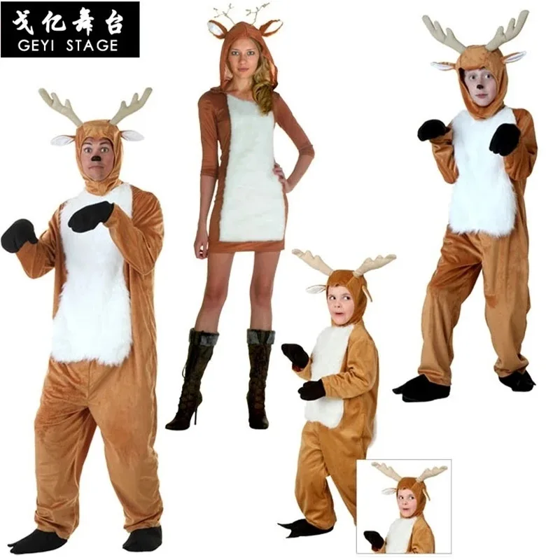 

New Little Girls Christmas Party Santa Reindeer Costume New Year Mesh For Adult Kid Cosplay Halloween Party Carnival Costume