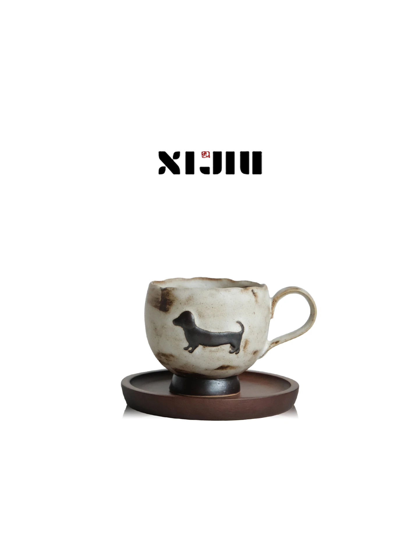 Elegant Ceramic Coffee Mug with Dog Design Wabi-Sabi Glaze Handmade Craftsmanship Perfect for Coffee Lovers And Friends