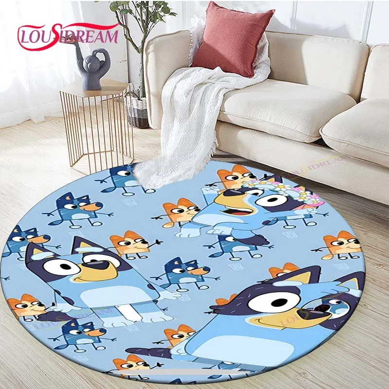 

Fashion Hot Cartoon Role B-Bluey-Dog Rug Home Decorative Round Carpet Soft Area Rugs Bedroom Anti-slip Floor Mat Chair Mat