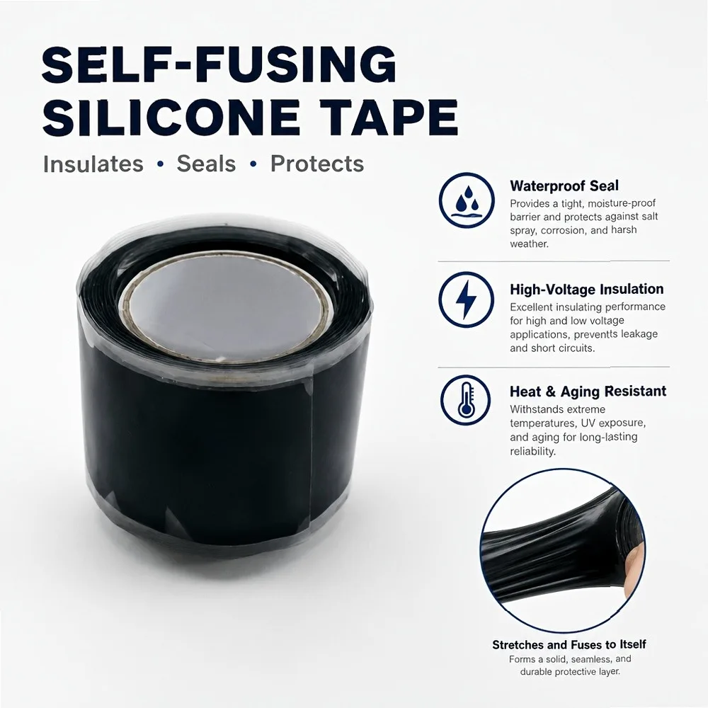 2 PCS High Temperature Self Fusing Silicone Tape, Leak Proof Repair for Cable Wire Hose Pipe, Electrical Insulation Wrap