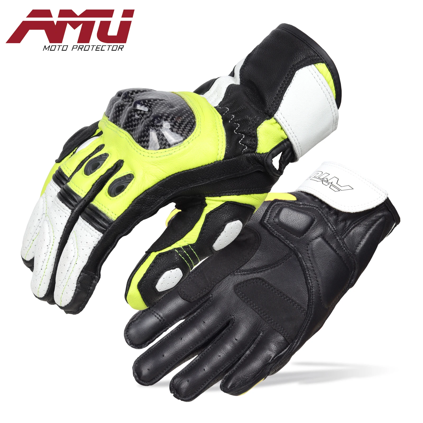 AMU motorcyclist Carbon fiber sheepskin protective bike gloves for men and women touch screen perforated motocross racing image 2