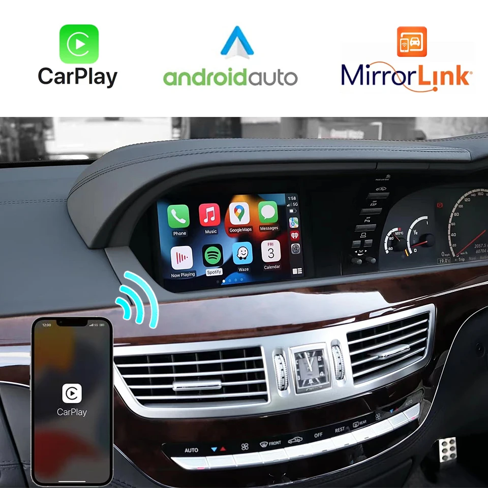 

W221 Apple Wireless CarPlay Android Auto Interface for Mercedes Benz Car Smart Screen Mirror Navigation Camera Adapter