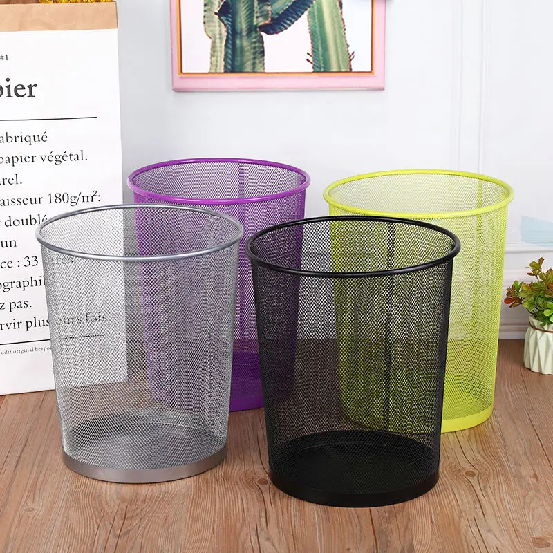 2 Pieces Total Trash Can Office Kitchen Bathroom Simple Uncovered Metal Wire Mesh Waste Bins Household Use 10L Cleaning Tools