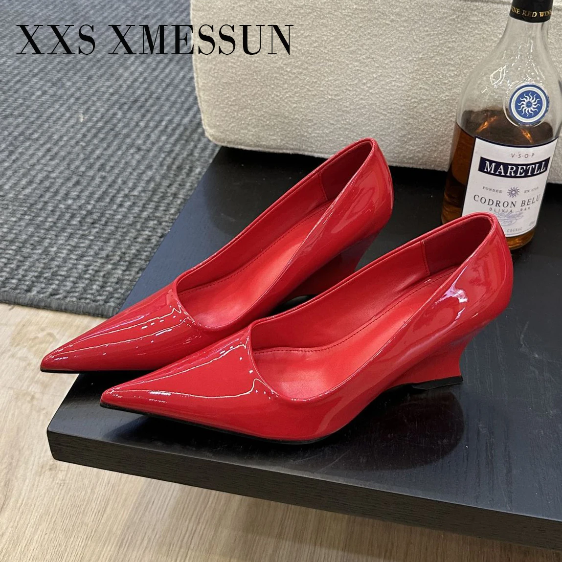 

XXS XMESSUN 2026 New Design Pointed Toe Wedges High Heels Women Pumps Silver Red Shoes Sexy Wedding Banquet Zapatos Mujer