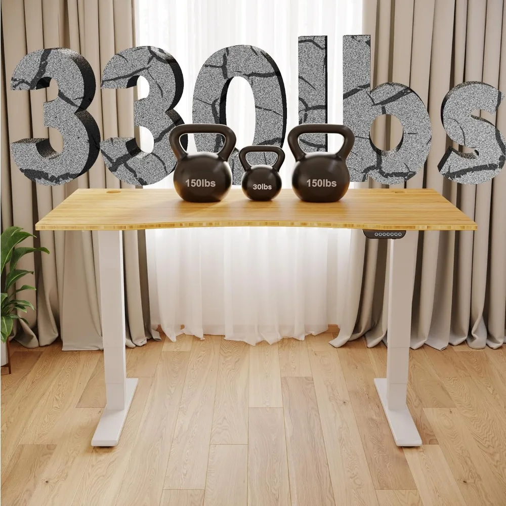 مكتب قائم بارتفاع كهربائي قابل للتعديل، محرك مزدوج من الخيزران، 3 مراحل، 55 × 28 بوصة، لوحة كاملة، مكتب مريح للمكتب #5