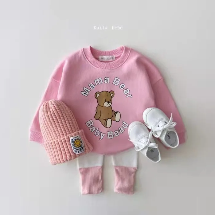 2025 outono novas crianças moletom bonito urso carta impressão meninos meninas casual pulôver algodão bebê versátil topos crianças roupas