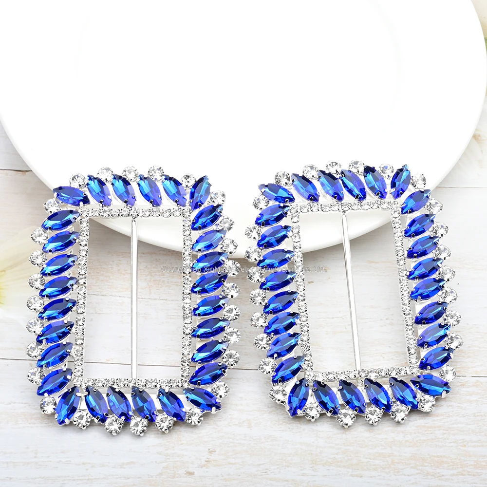 Big Alloy Metal Crystal Belt Button Rectangle Rhinestone Buckle for Wedding Chair Sash Dress Shoes Diy Decoration Accessories