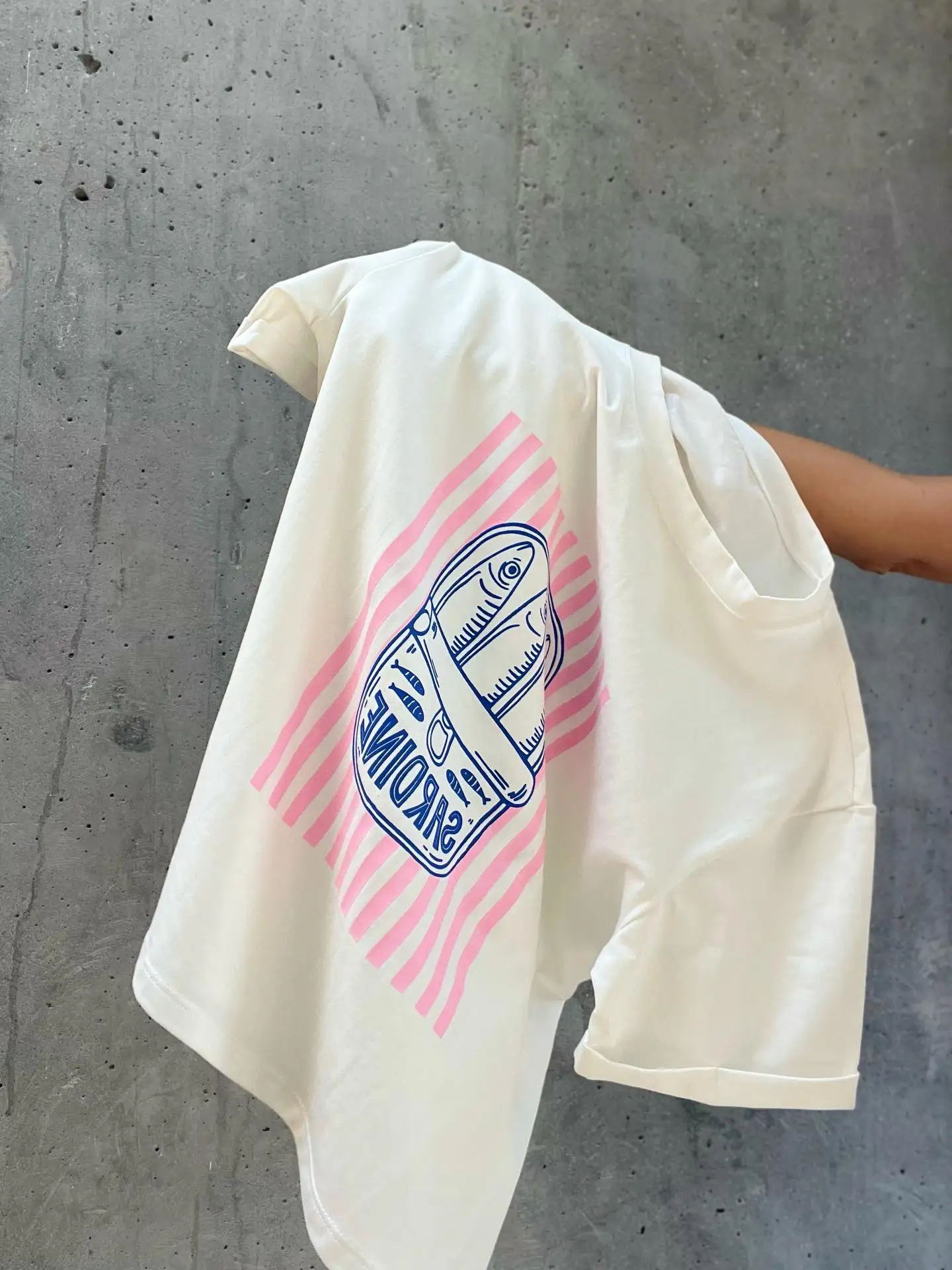 Retro American Summer Ocean Style Fish Print Spicy Girl Loose Pure Cotton Short Sleeve T-Shirt Women's Trendy round Neck Top