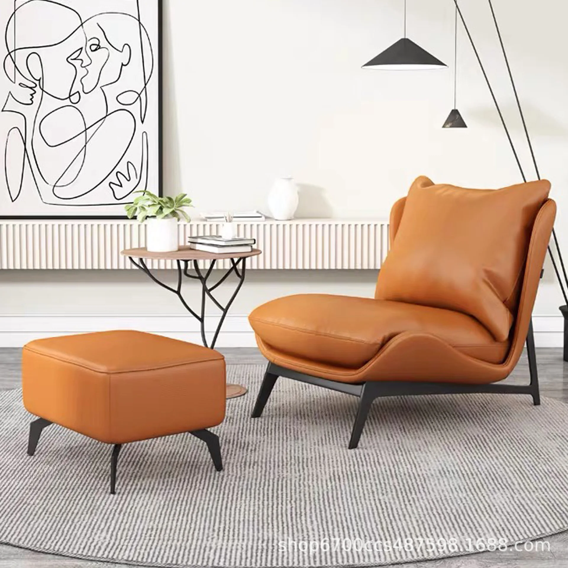 อิตาเลียน, มินิมอล, หนัง, เก้าอี้โซฟาเดี่ยว, ห้องนั่งเล่น, ลำลอง