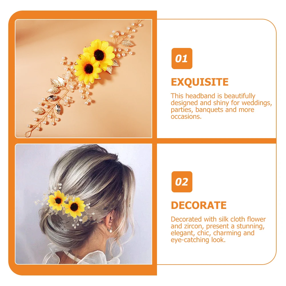 

Diamond Tiara Sunflower Bridal Headband Embroidered Hair Accessories Women Party Wedding Flower Zircon Haircare Tool