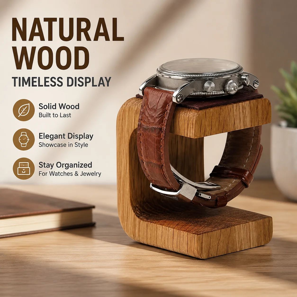 Wooden Watch Holder and Jewelry Organizer Display Stand for Bracelet Ring Watch Solid Wood
