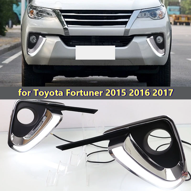 

for Toyota Fortuner 2015 2016 2017 Car Led Daytime Running Light DRL Yellow Turn Signal Front Fog Lamp Modified 12V Daylights