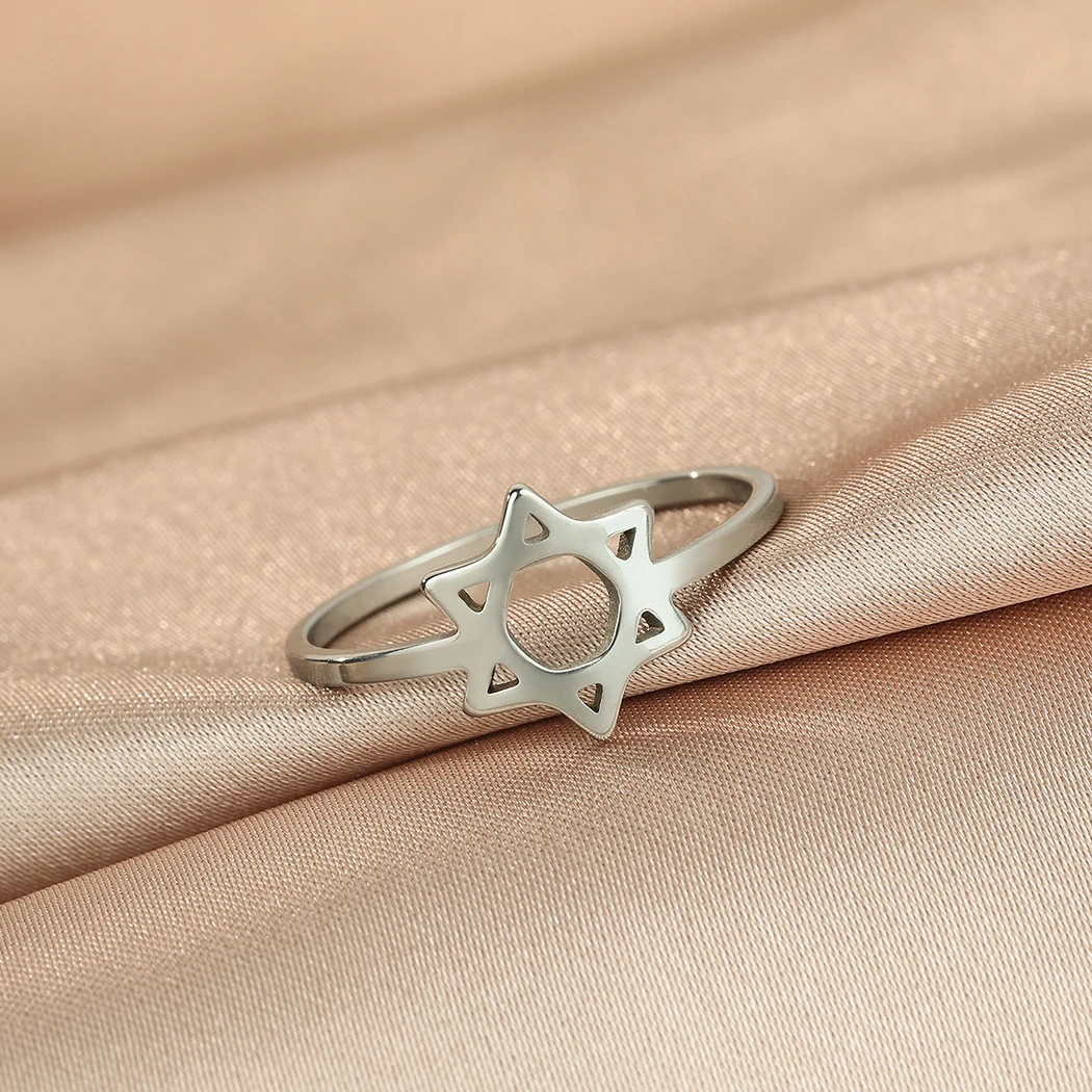 CHENGXUN Stainless Steel Star of David Ring Star Ring Pentacle Star Ring Stacking Ring Simple Jewish Symbol Jewelry for Unisex