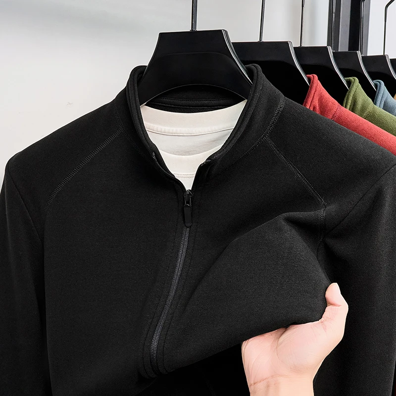 High Quality stand collar men's jacket new simple solid color casual versatile fashion comfort autumn winter luxury zipper coat